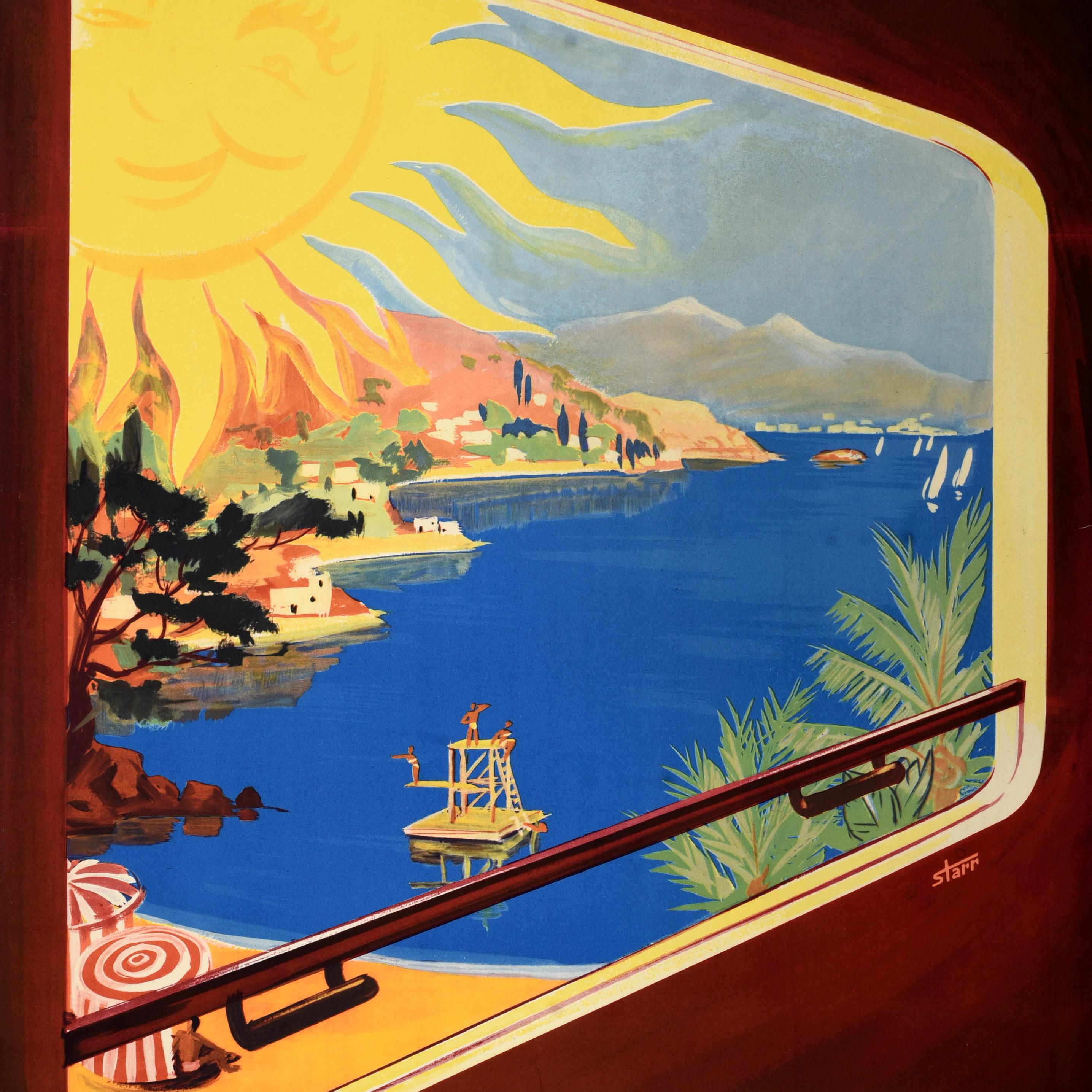 Original Vintage Travel Poster French Riviera SNCF Visit France Starr Midcentury - Print by Unknown