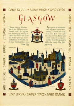 Original Vintage Travel Poster Glasgow City History Scotland Clyde River Tourism