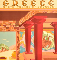Original Vintage Travel Poster Greece Crete Knossos Greek Line Olympia Cruise