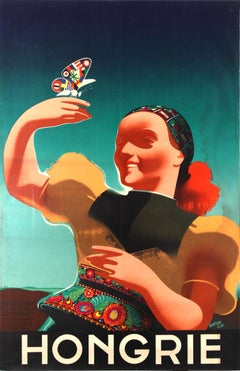 Original Vintage Travel Poster Hongrie Hungary Magyar Art Deco Konecsni Kling