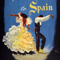 Original Vintage Travel Poster Iberia Airline Spain Flamenco Lockheed Espana