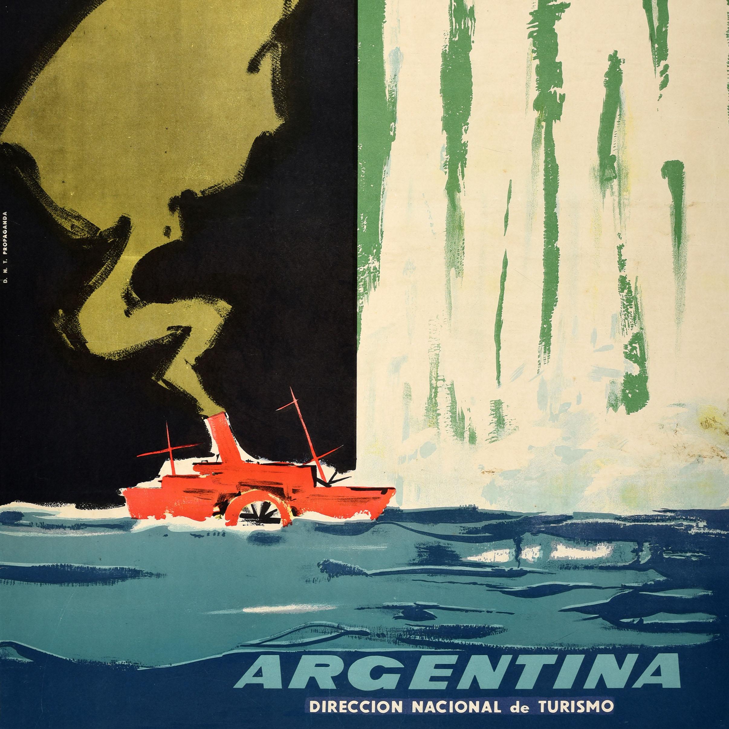 Original Vintage Travel Poster Iguazu Falls Argentina South America Midcentury 1