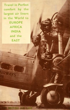 Original Vintage Travel Poster Imperial Airways British Airline Heracles Plane