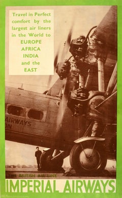 Affiche de voyage originale d'Impérial Airways British Airline Heracles Plane