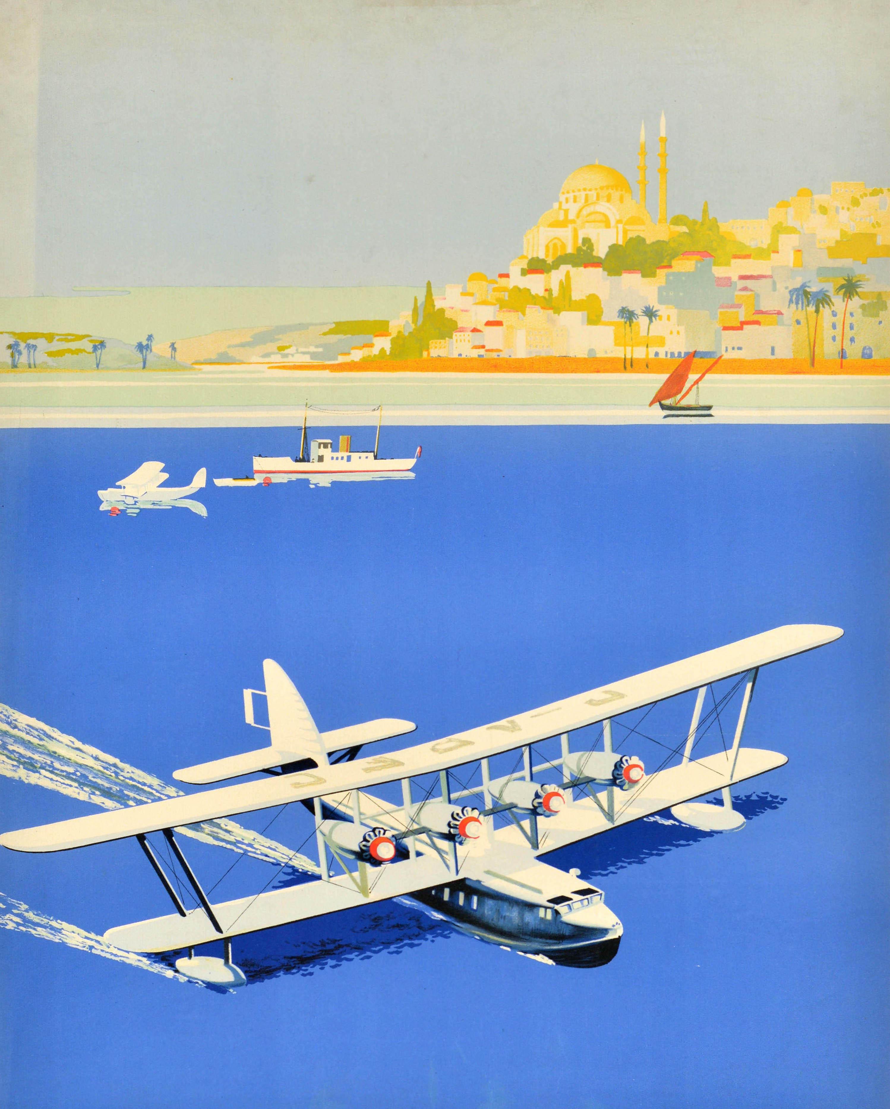 Original Vintage Travel Poster Imperial Airways Istanbul Bosphorus Straits Art - Print by Unknown