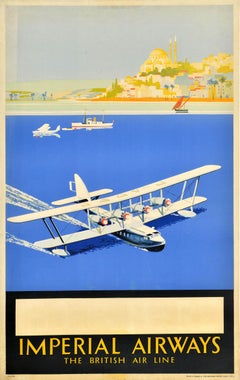 Original Vintage Travel Poster Imperial Airways Istanbul Bosphorus Straits Art