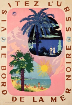 Original Vintage Travel Poster Intourist Black Sea Beach Mountain Visitez L'USSR