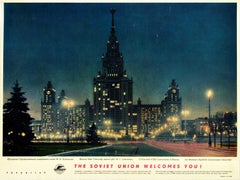 Original Vintage Travel Poster Intourist Moscow University USSR Soviet Union