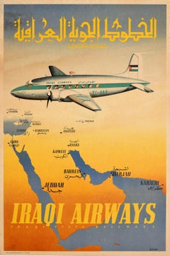Original Vintage Travel Poster Iraqi Airways State Railways Middle East Iraq