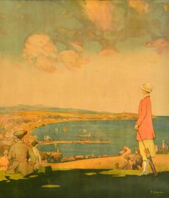 Original Vintage Travel Poster Isle Of Man For Happy Holidays Golf Douglas Bay