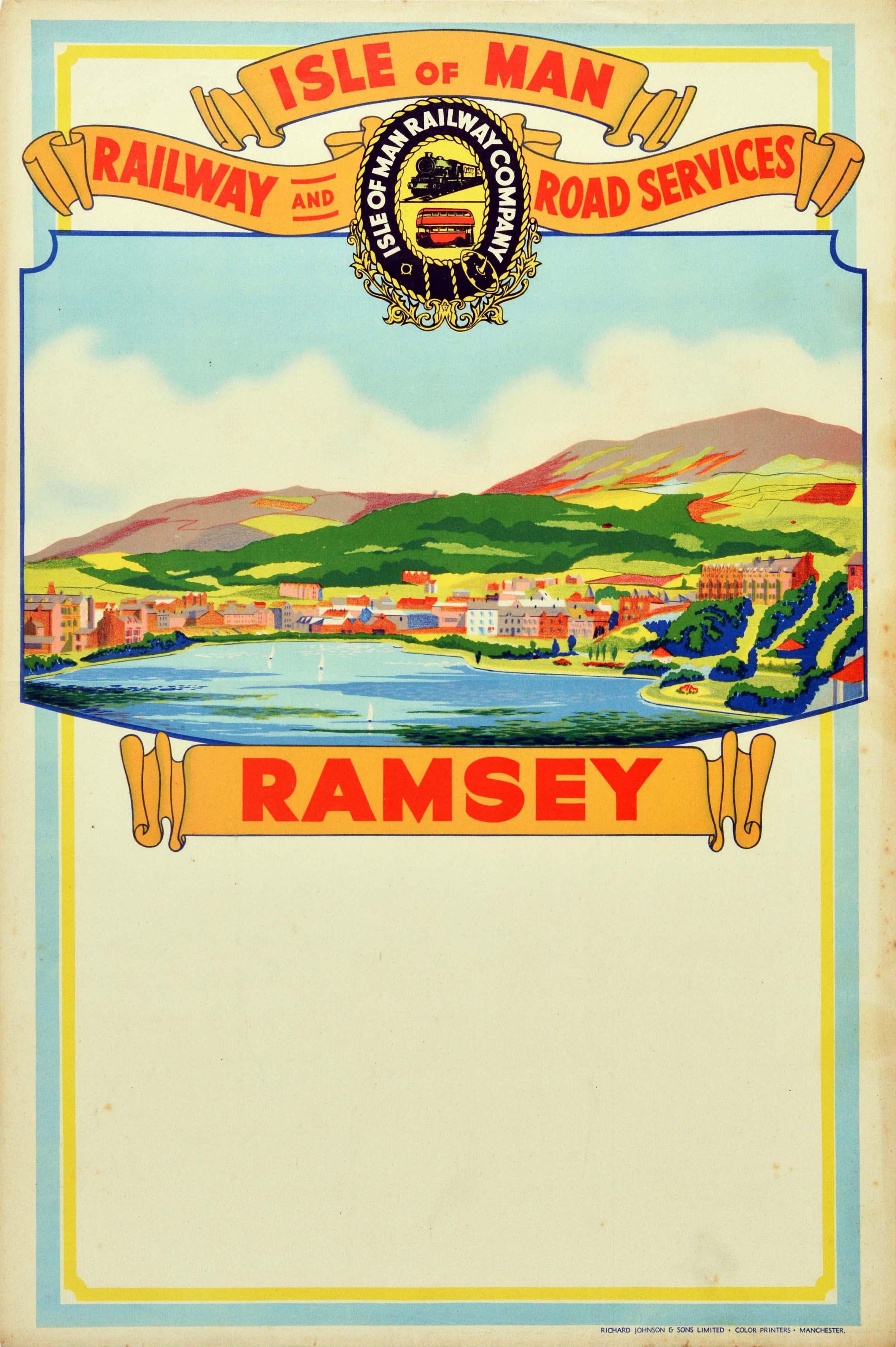 Unknown Print - Original Vintage Travel Poster Isle Of Man Railway Road Services Ramsey Sailing