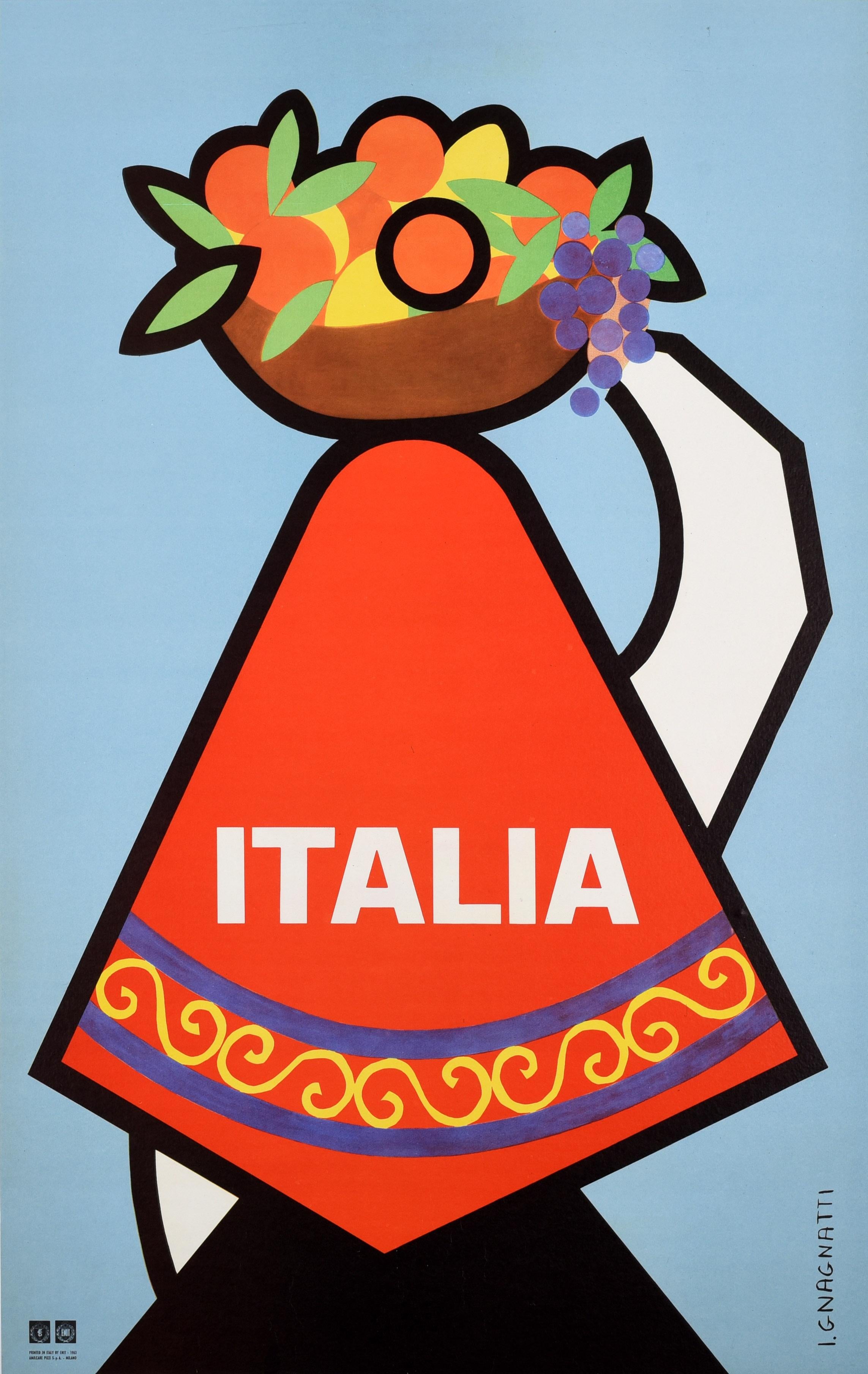 Unknown Print - Original Vintage Travel Poster Italia Italy Fruit Midcentury Modern ENIT Design
