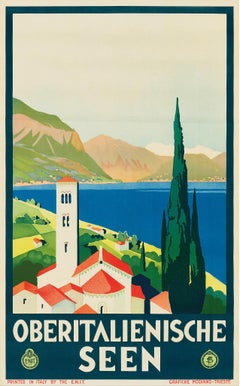Original Vintage Travel Poster Italian Lakes ENIT Como Lake Maggiore Art Deco
