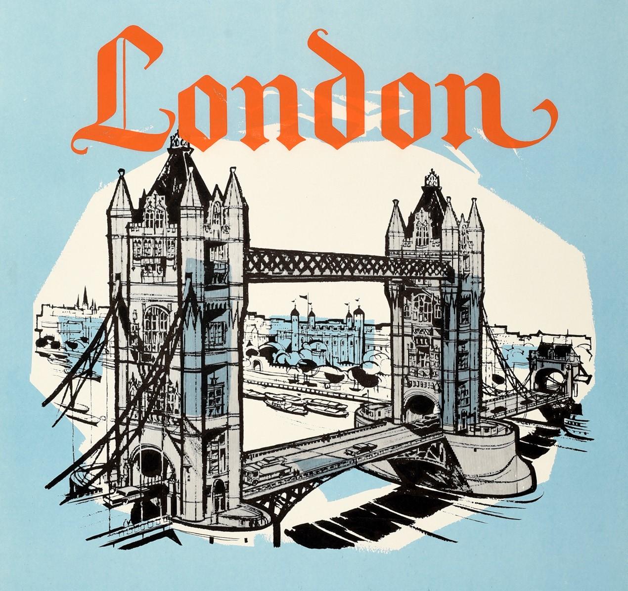 Original Vintage Travel Poster Jet Your Way To London BOAC Tower Bridge Thames - Blue Print by Unknown