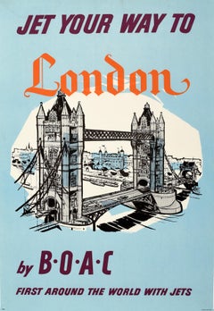 Original Vintage Travel Poster Jet Your Way To London BOAC Tower Bridge Thames