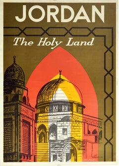 Original Vintage Travel Poster Jordan The Holy Land Al-Aqsa Mosque Old Jerusalem