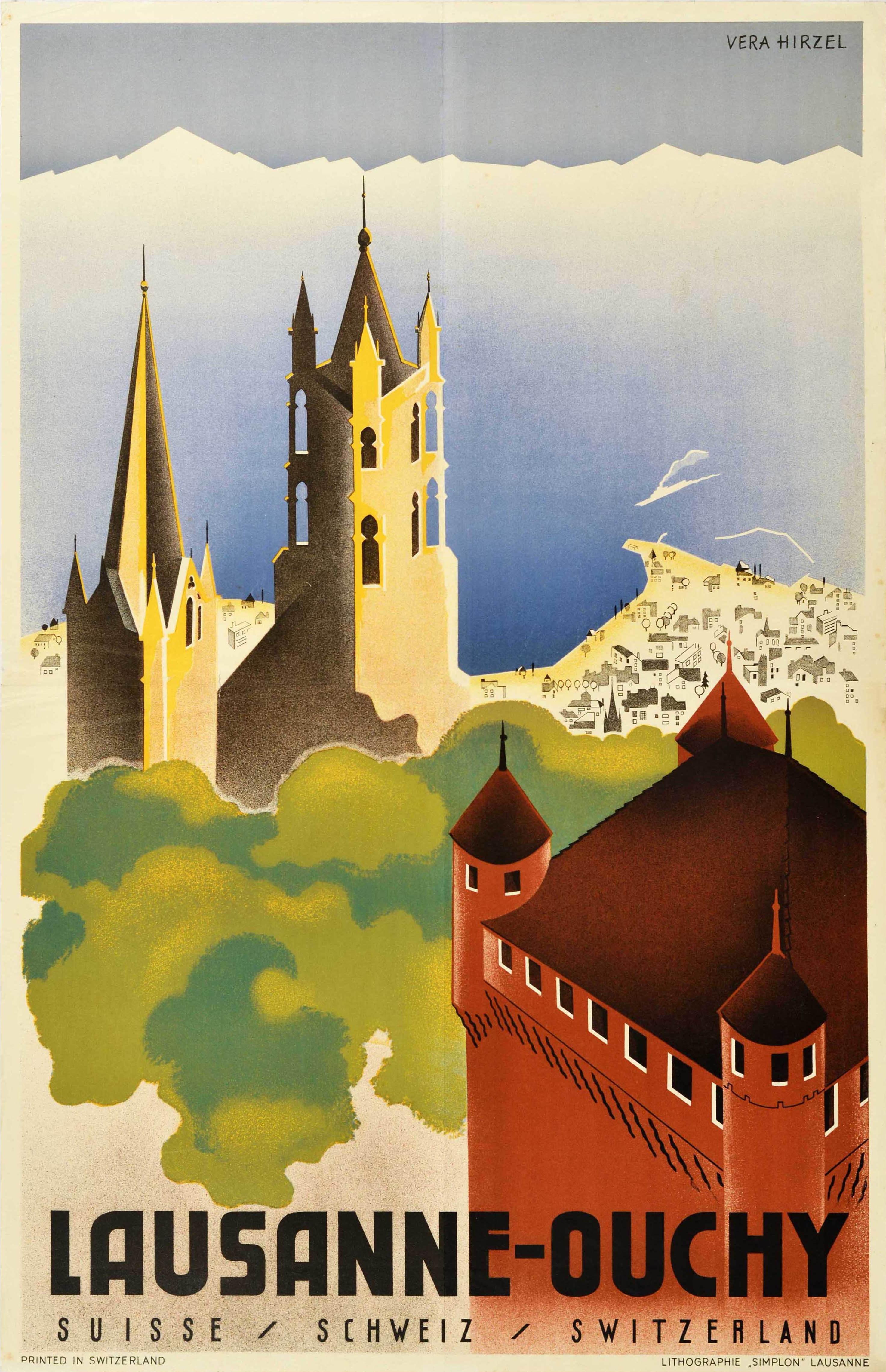 Unknown Print - Original Vintage Travel Poster Lausanne Ouchy Switzerland Art Deco Vera Hirzel