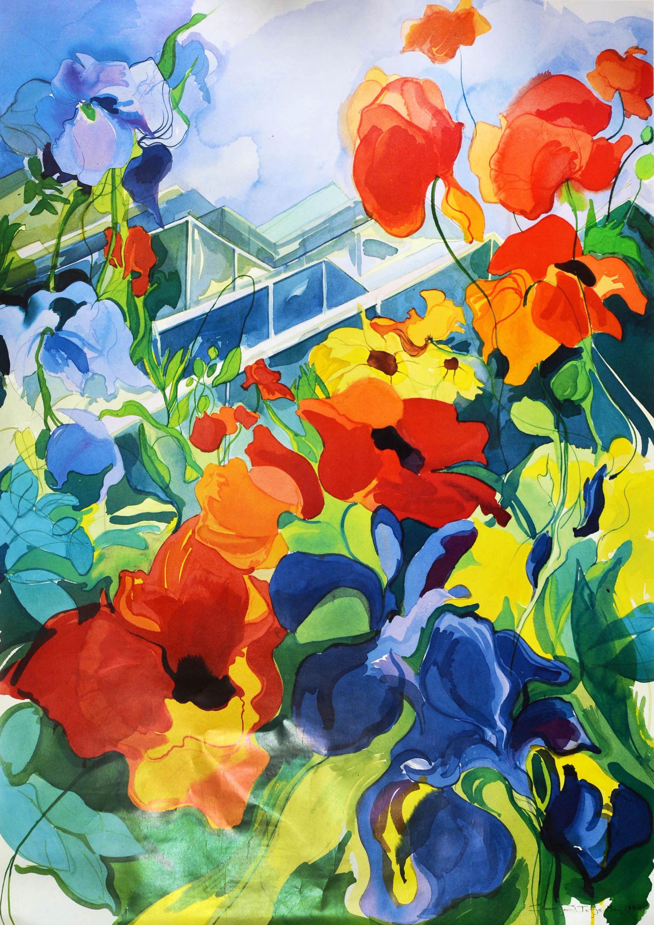 Poster di viaggio originale d'epoca della metropolitana di Londra New Kew by Tube Iris Flower - Print di Unknown