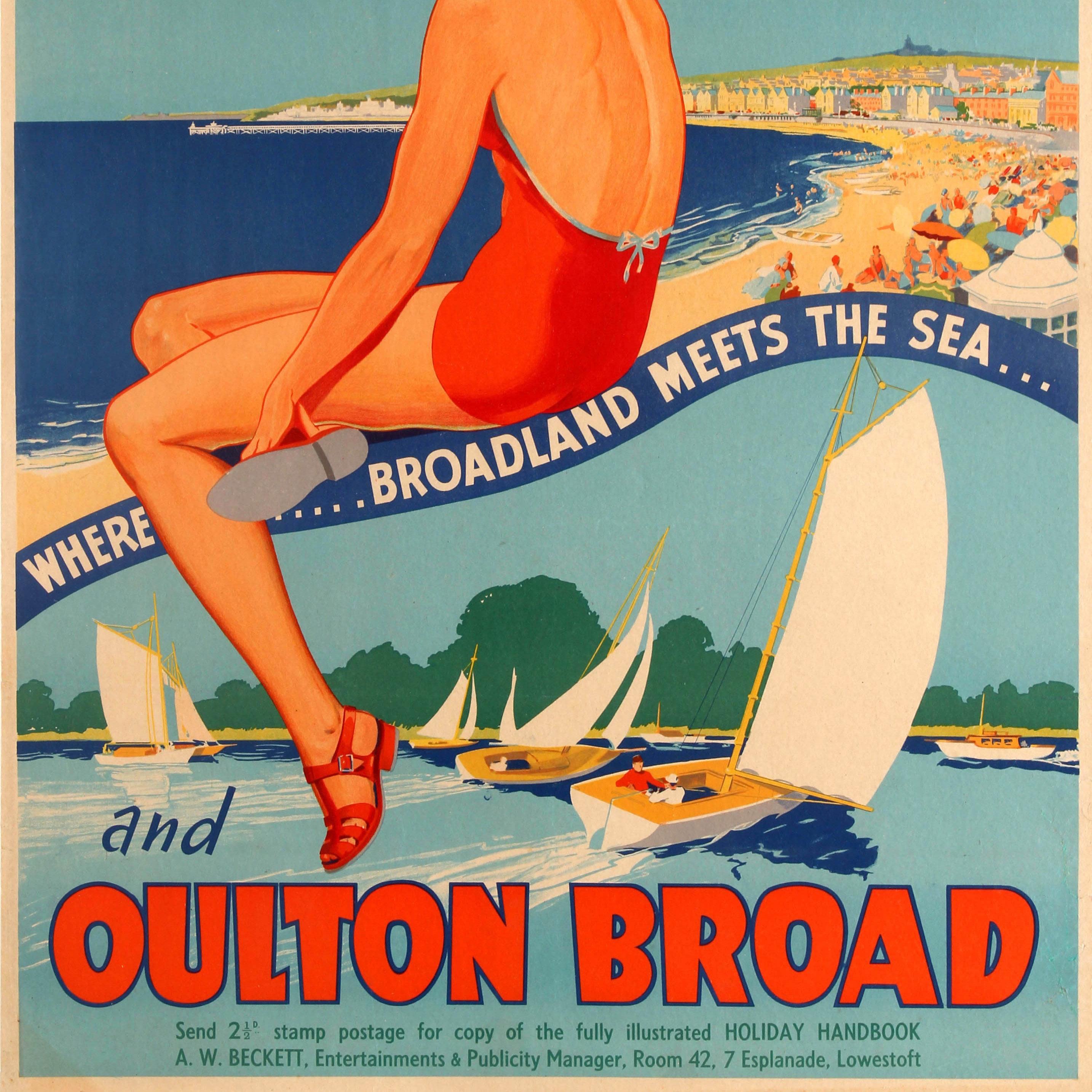 Original Vintage Travel Poster Lowestoft And Oulton Broad For Holiday Variety - Brown Print by Unknown