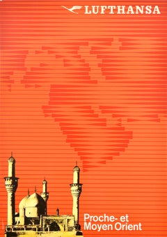 Original Vintage Travel Poster Lufthansa Proche Et Moyen Orient Near Middle East
