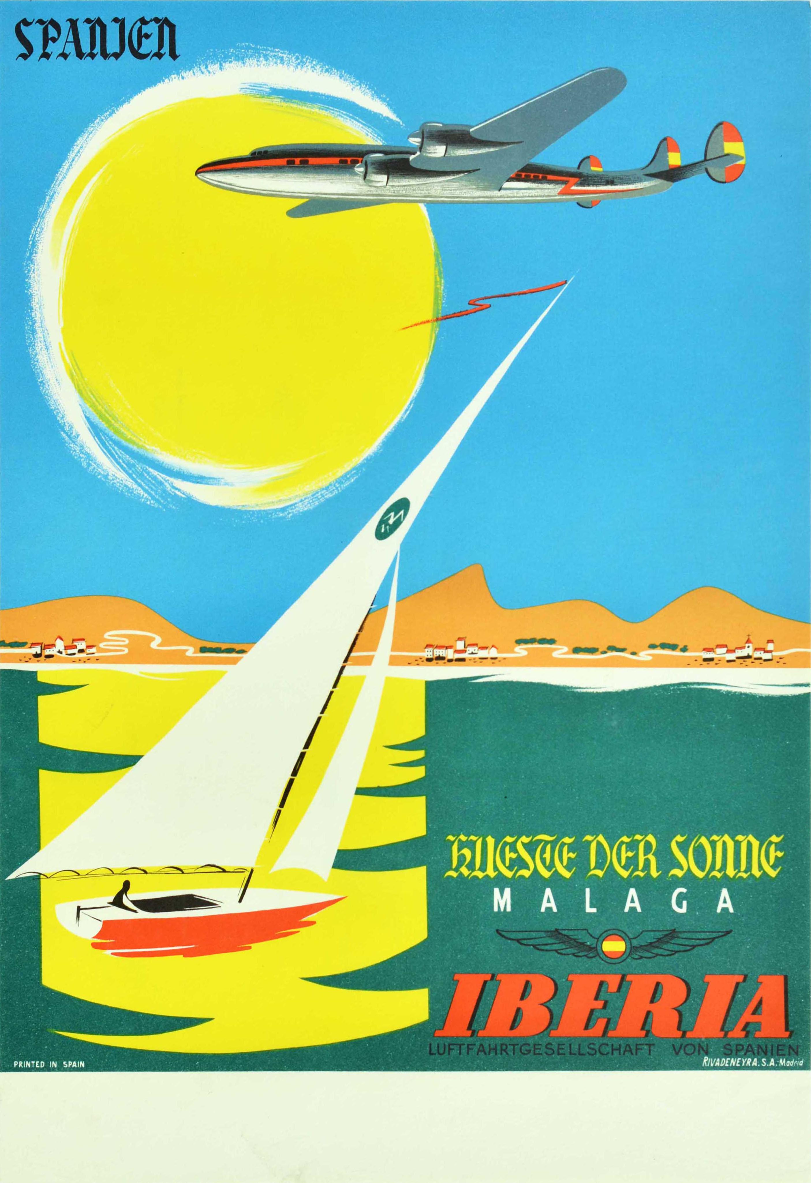 Unknown Print - Original Vintage Travel Poster Malaga Spanien Iberia Costa Del Sol Spain Sailing