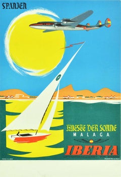 Original Vintage Travel Poster Malaga Spanien Iberia Costa Del Sol Spain Sailing