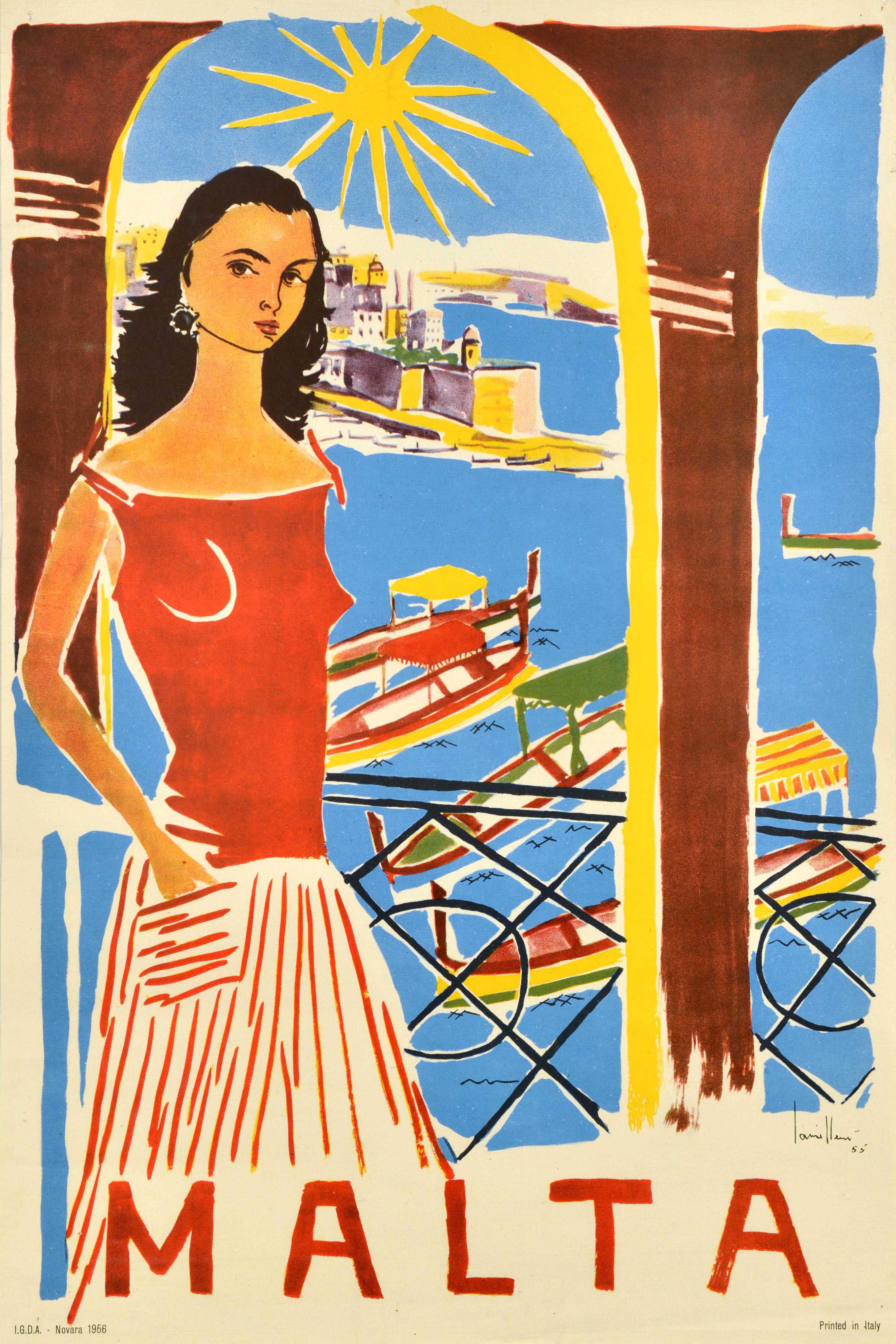 Unknown Print – Original Vintage-Reiseplakat Malta Valetta Grand Harbour Antoine Camilleri, Malta