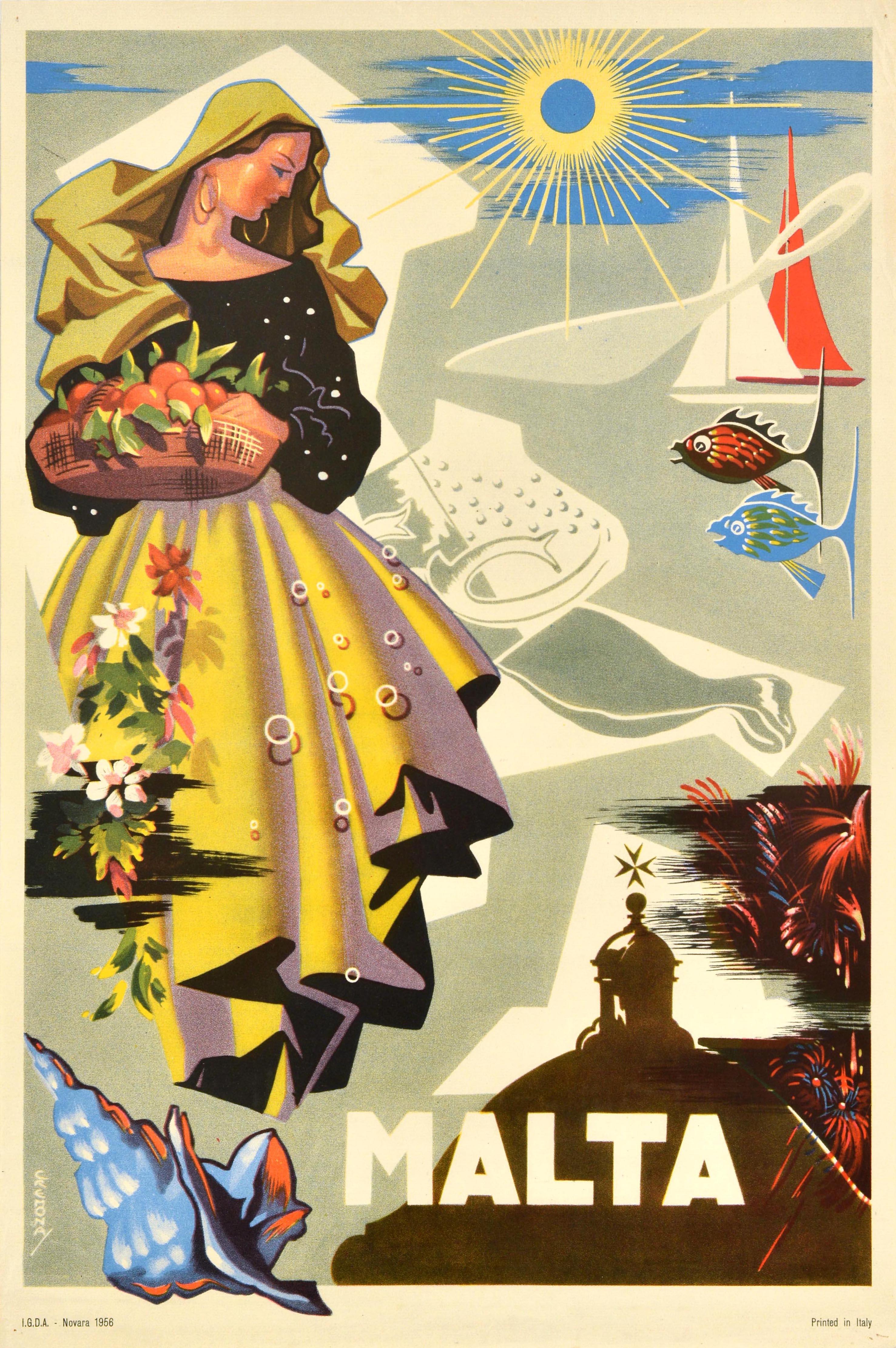 Print de Unknown - Cartel de Viaje Vintage Original Malta Valetta Mar Mediterráneo Emvin Cremona