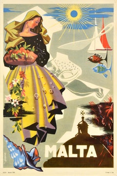 Original Vintage Travel Poster Malta Valetta Mediterranean Sea Emvin Cremona