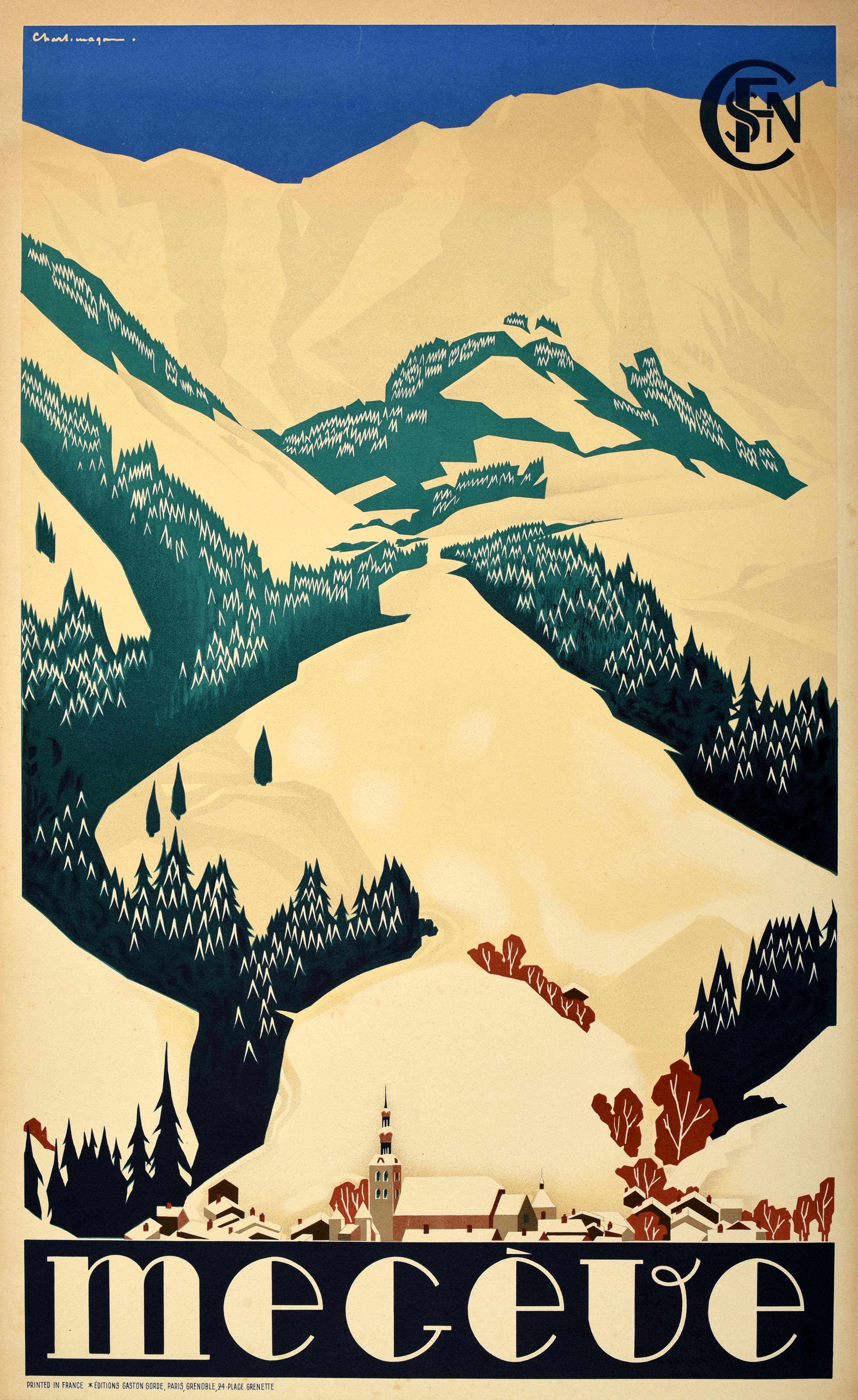 Unknown Print - Original Vintage Travel Poster Megeve Ski France SNCF Railways Art Alps Design