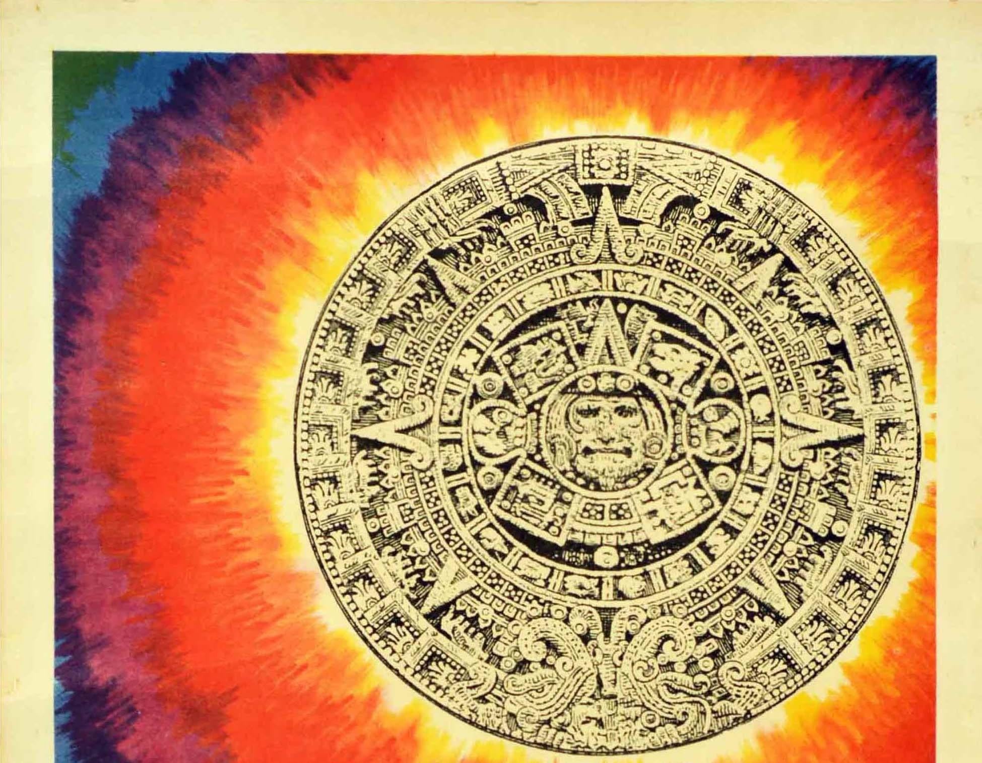 Original Vintage Travel Poster Mexico Pride Of Indian Culture Aztec Sun Stone - Print by Unknown