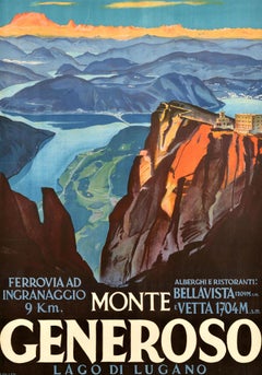 Original Vintage Travel Poster Monte Generoso Lago Di Lugano Switzerland Koller