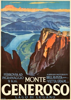 Original Vintage Travel Poster Monte Generoso Lago Di Lugano Switzerland Koller
