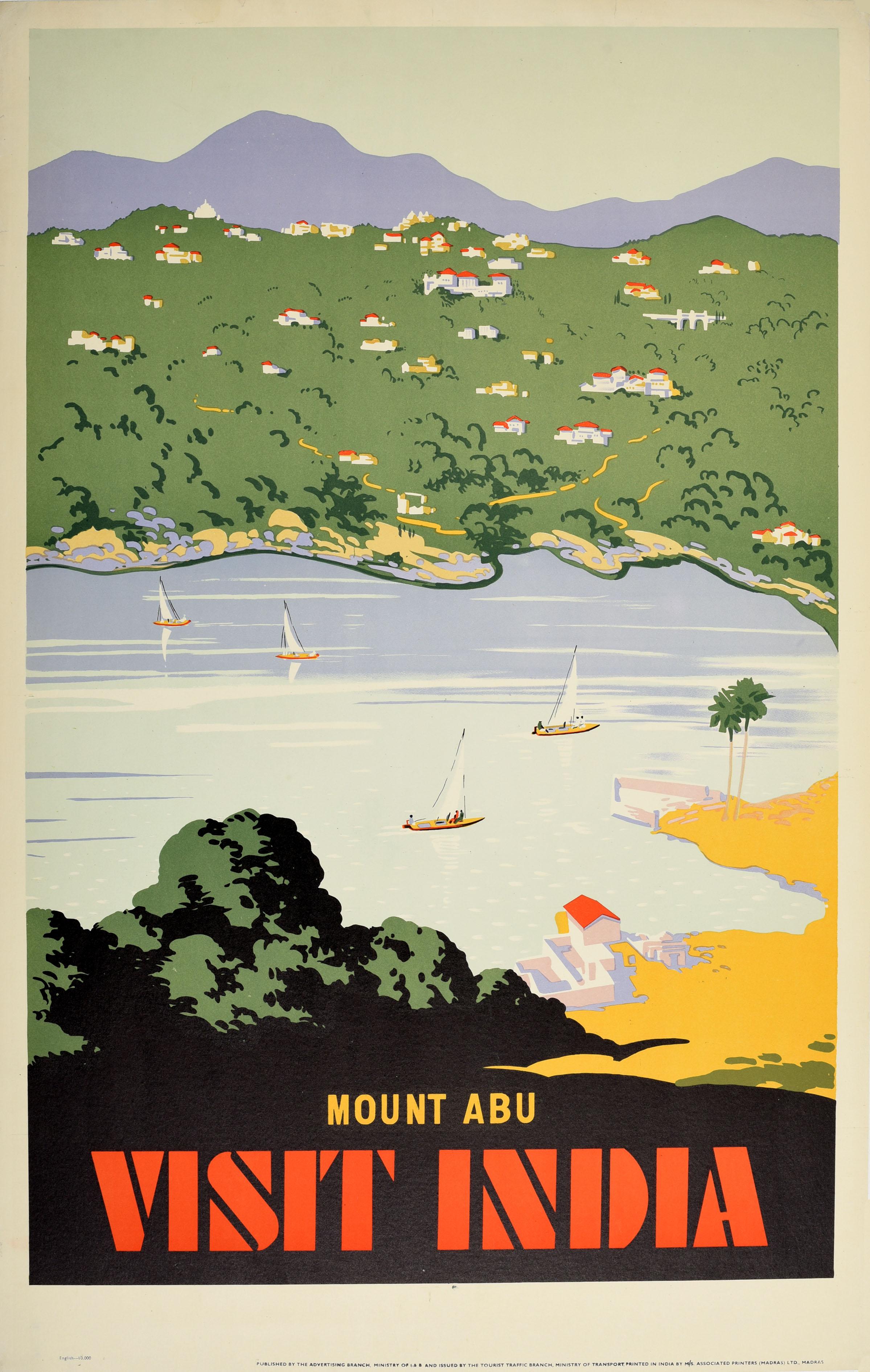 Unknown Print - Original Vintage Travel Poster Mount Abu Visit India Sailing Hill Station Town