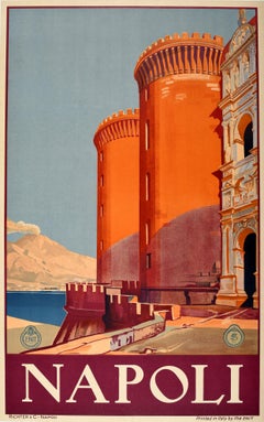 Original-Vintage-Reiseplakat Napoli Bucht von Neapel Berg Vesuv Castel Nuovo