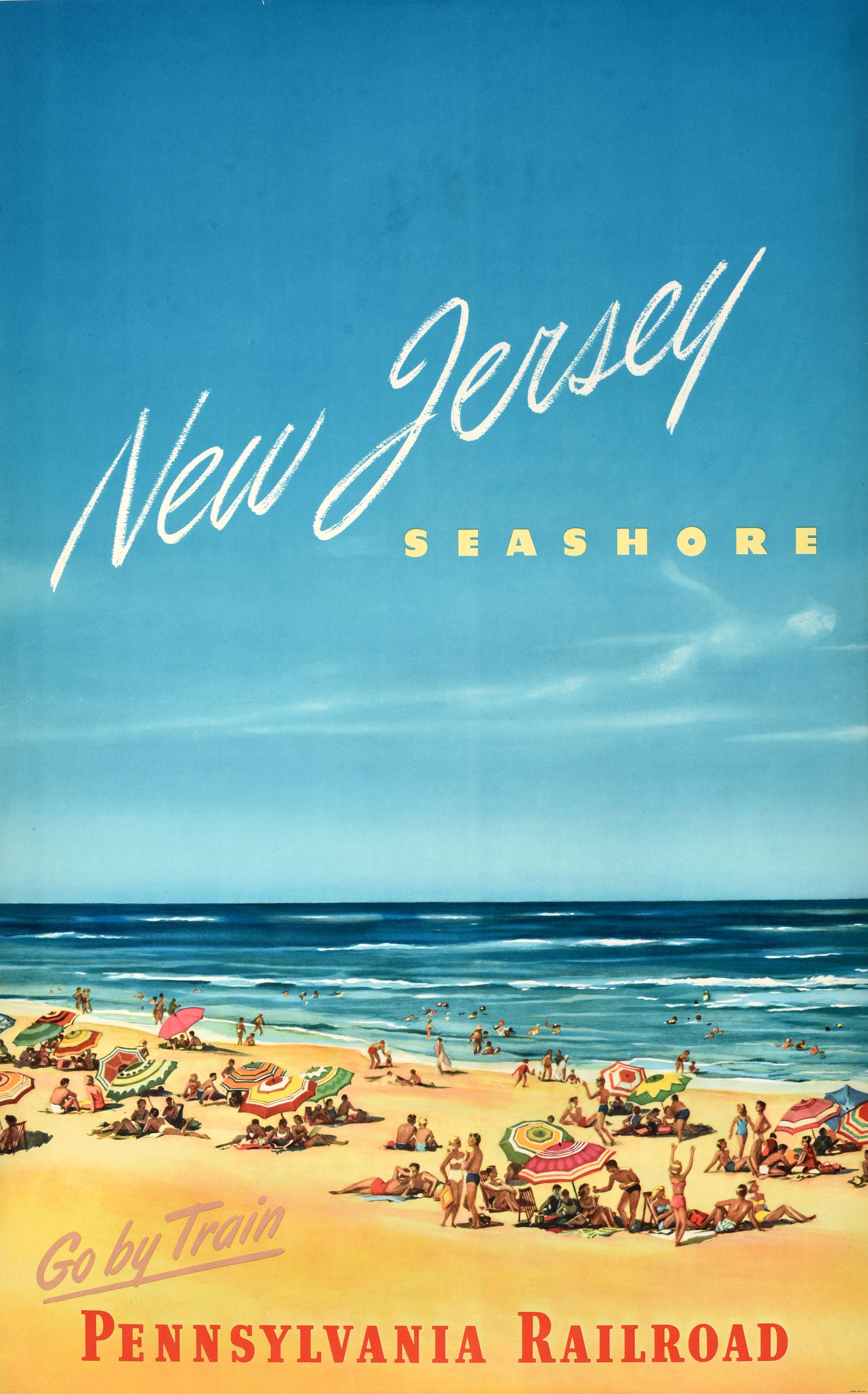 Unknown Print - Original Vintage Travel Poster New Jersey Seashore Pennsylvania Railroad Beach