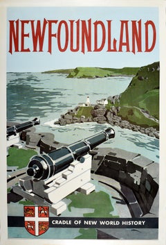 Original Vintage Travel Poster Newfoundland Cradle Of New World History Spear