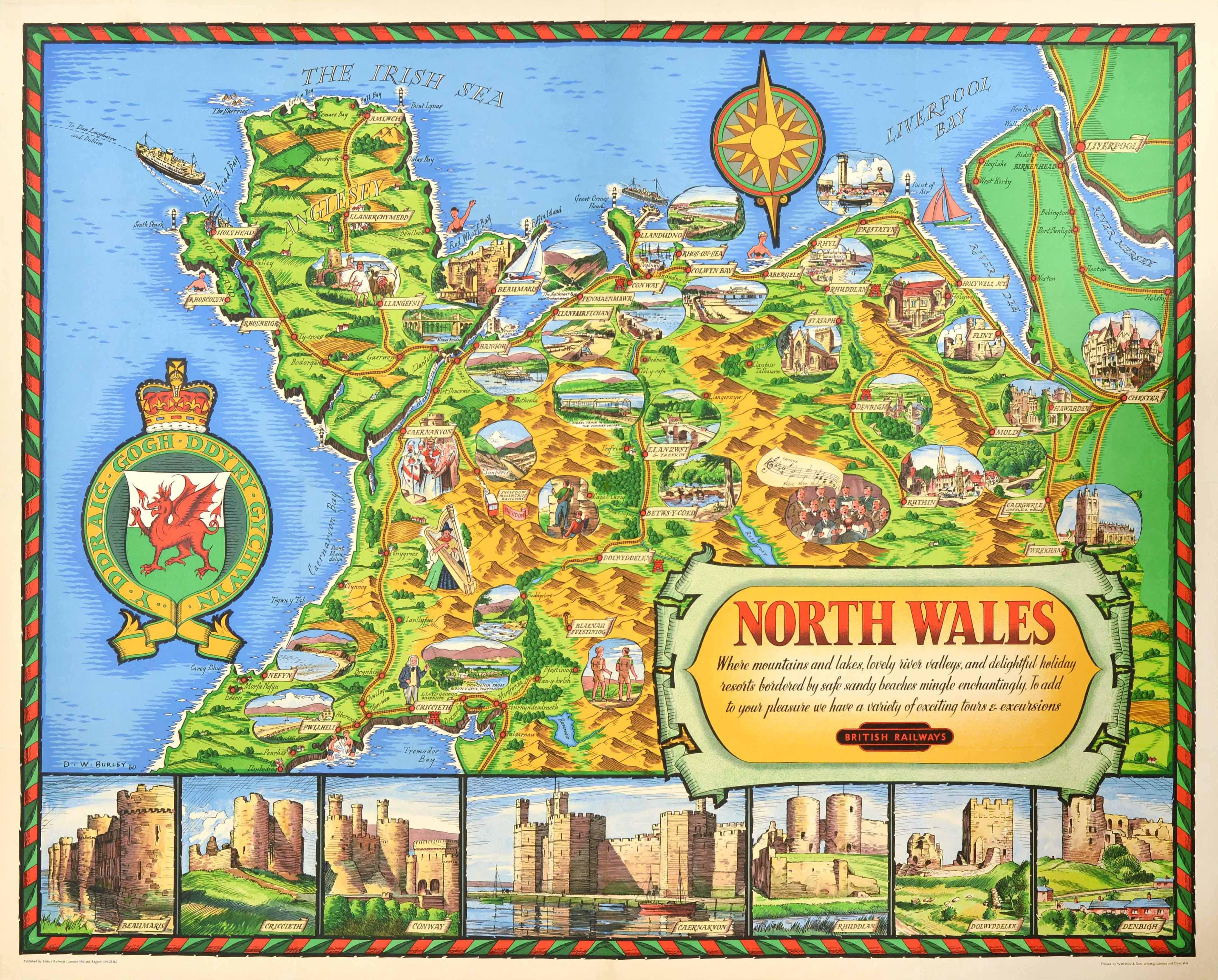 Unknown Print - Original Vintage Travel Poster North Wales Map British Railways DW Burley