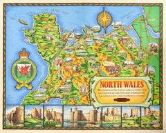 Original Retro Travel Poster North Wales Map British Railways DW Burley