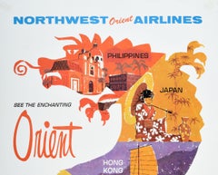Original Vintage Travel Poster Northwest Orient Airlines DC8C Jet Dragon Design