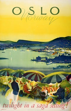 Original Vintage Travel Poster Oslo Norway Twilight In Saga Setting Scandinavia