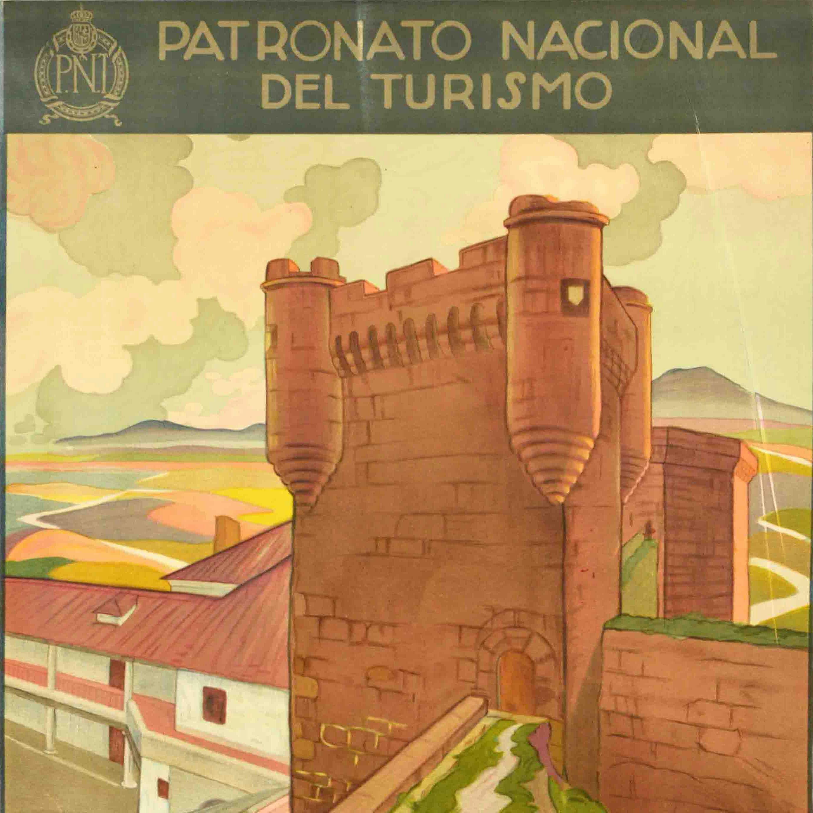 Original-Vintage-Reiseplakat Parador De Oropesa Toledo, Spanien, Schlossdesign, Kunst (Braun), Print, von Unknown