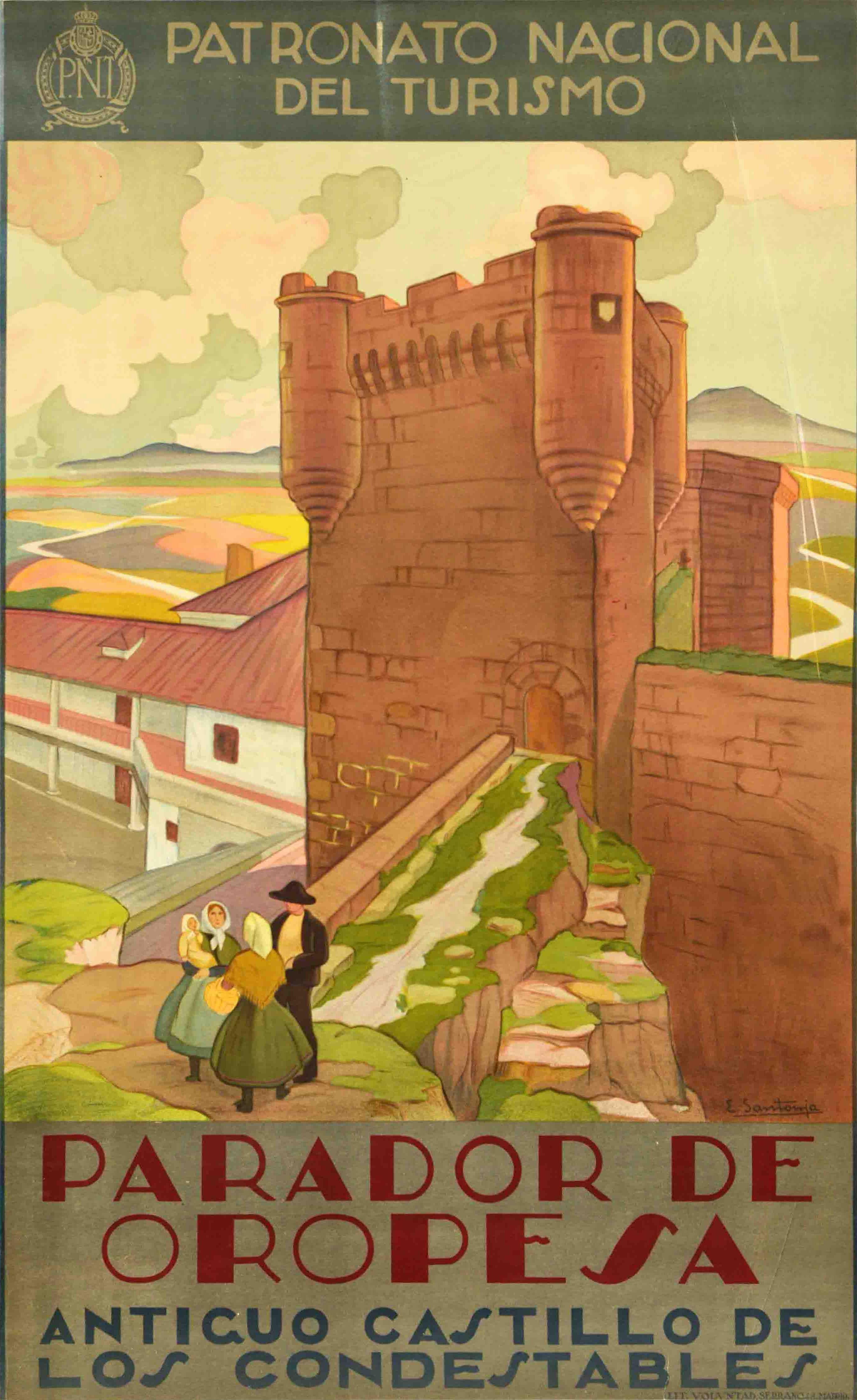Unknown Print – Original-Vintage-Reiseplakat Parador De Oropesa Toledo, Spanien, Schlossdesign, Kunst