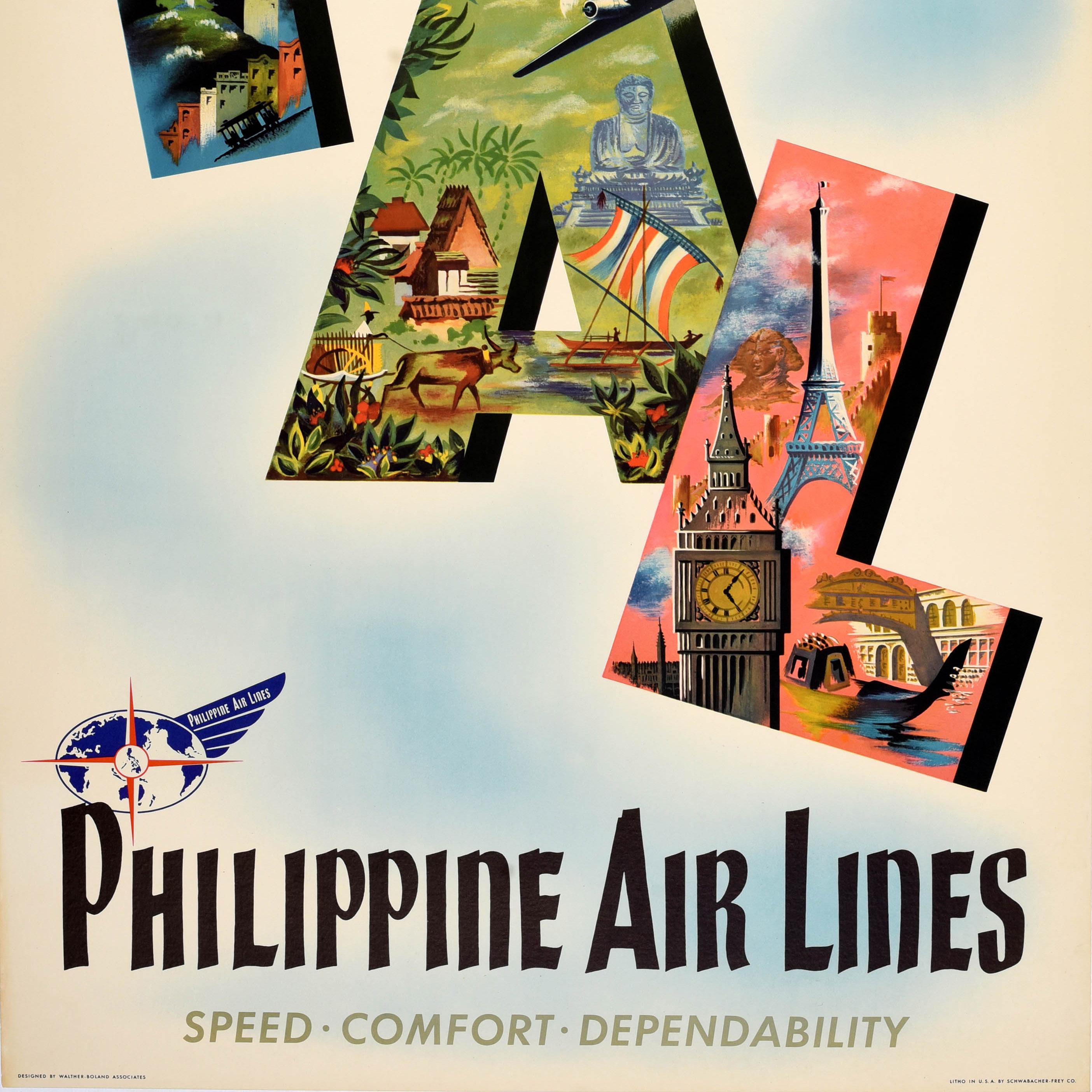 Original Vintage Poster Philippine Airlines PAL USA The Orient Europe im Angebot 2