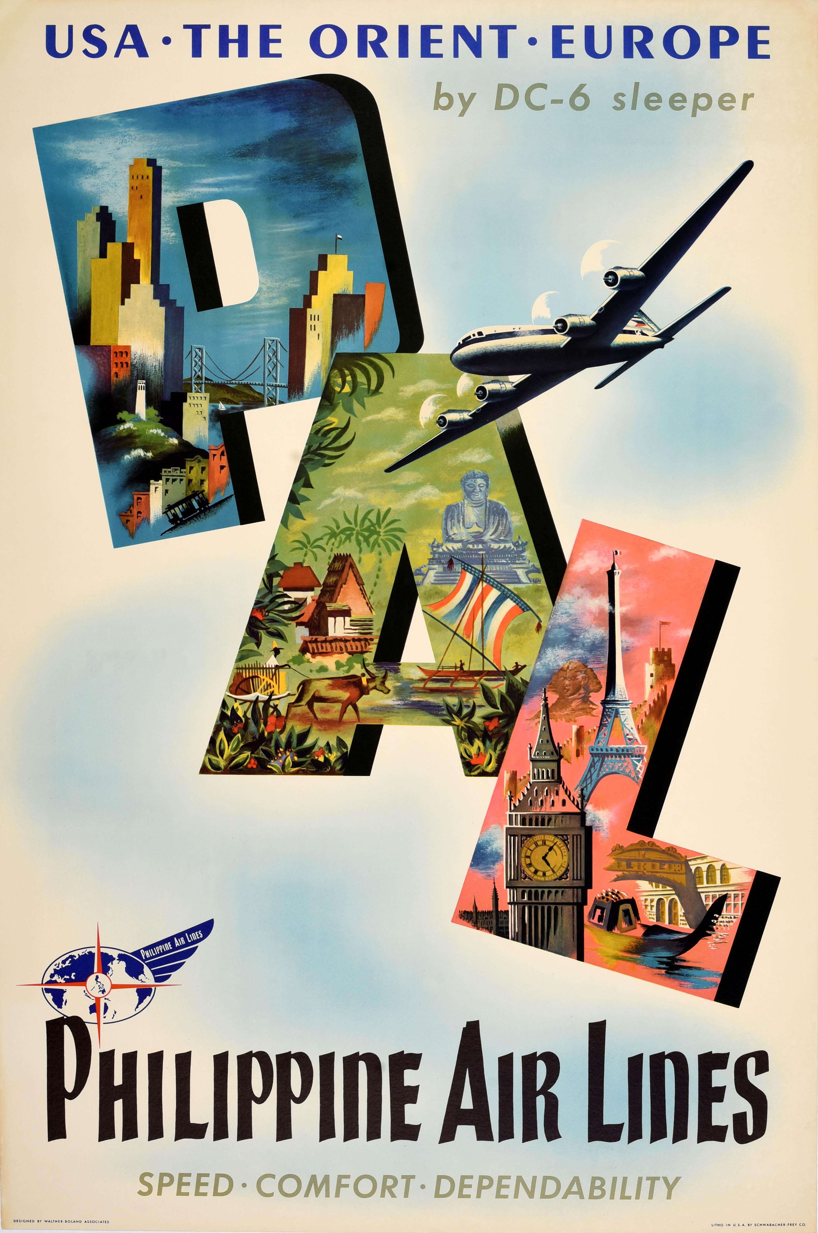 Unknown Print - Original Vintage Travel Poster Philippine Airlines PAL USA The Orient Europe