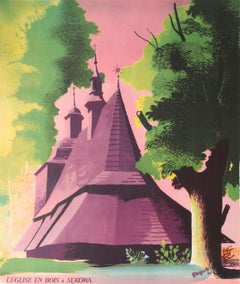 Original Vintage Travel Poster Poland Sekowa Gothic Wooden Catholic Church