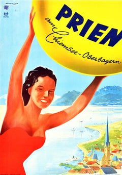 Original Retro Travel Poster Prien Am Chiemsee Spa Oberbayern Bavaria Germany