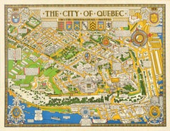 Original Vintage Travel Poster Quebec Map With Historical Notes Canada Pictorial