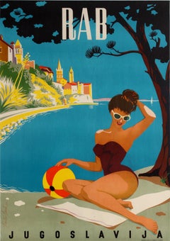 Original Retro Travel Poster Rab Jugoslavija Yugoslavia Croatia Adriatic Sea