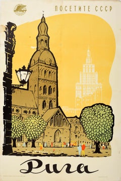 Original Vintage Travel Poster Riga Intourist Visit USSR Soviet Latvia Cathedral